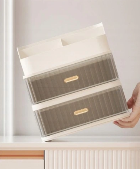 Elegancki organizer kosmetyczny z podwójną szufladą – idealny porządek na Twojej toaletce