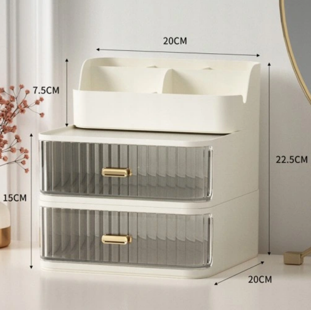 Elegancki organizer kosmetyczny z podwójną szufladą – idealny porządek na Twojej toaletce