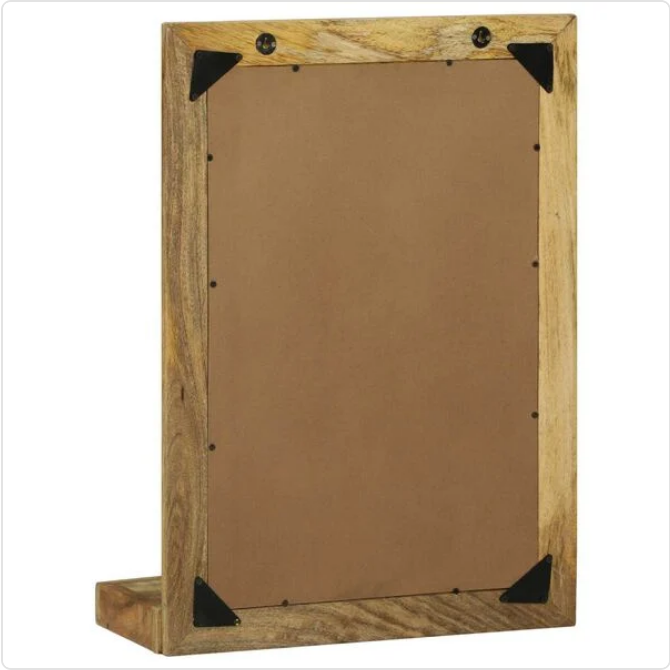 Stylowe Lustro z Ramą z Surowego Drewna Mango – Zintegrowana Półka